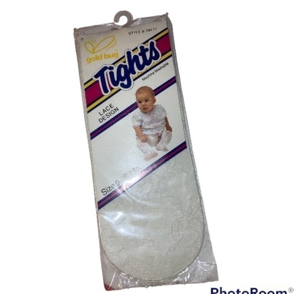 Vintage Gold Bug Lace Design Baby Tights 9-18m New